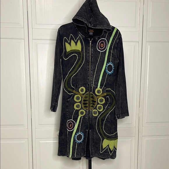 Rising International Women’s Handmade Long Jacket Dress Hoodie Full Zip Sz L - Picture 2 of 13